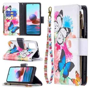 For Xiaomi Redmi Note 10 4G Colored Drawing Pattern Zipper Horizontal Flip Leather Case with Holder & Card Slots & Wallet(Two Butterflies)
