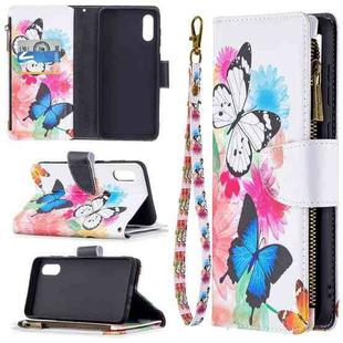 For Samsung Galaxy A02 Colored Drawing Pattern Zipper Horizontal Flip Leather Case with Holder & Card Slots & Wallet(Two Butterflies)