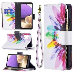 For Samsung Galaxy A32 4G Colored Drawing Pattern Zipper Horizontal Flip Leather Case with Holder & Card Slots & Wallet(Sun Flower)