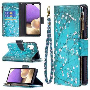 For Samsung Galaxy A32 4G Colored Drawing Pattern Zipper Horizontal Flip Leather Case with Holder & Card Slots & Wallet(Plum Blossom)