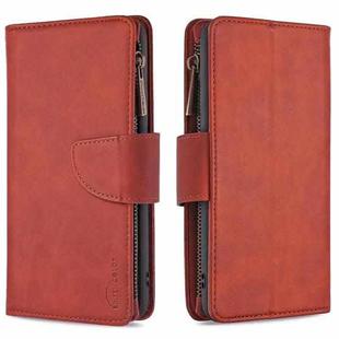For Samsung Galaxy A12 Skin Feel Detachable Magnetic Zipper Horizontal Flip PU Leather Case with Multi-Card Slots & Holder & Wallet & Photo Frame & Lanyard(Brown)