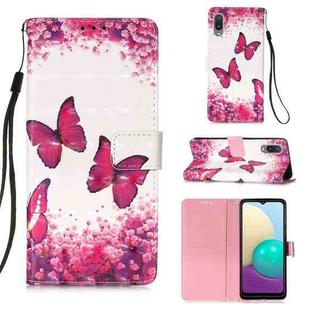 For Samsung Galaxy A02 / M02 3D Painting Horizontal Flip Leather Case with Holder & Card Slot & Wallet & Lanyard(Rose Red Butterfly)