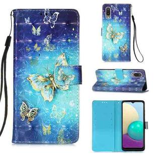 For Samsung Galaxy A02 / M02 3D Painting Horizontal Flip Leather Case with Holder & Card Slot & Wallet & Lanyard(Gold Butterfy)