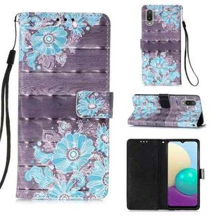 For Samsung Galaxy A02 / M02 3D Painting Horizontal Flip Leather Case with Holder & Card Slot & Wallet & Lanyard(Blue Flower)