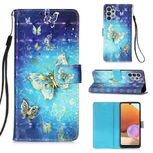 For Samsung Galaxy A32 4G (EU Version) 3D Painting Horizontal Flip Leather Case with Holder & Card Slot & Wallet & Lanyard(Gold Butterfy)