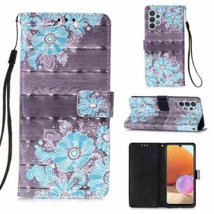 For Samsung Galaxy A32 4G (EU Version) 3D Painting Horizontal Flip Leather Case with Holder & Card Slot & Wallet & Lanyard(Blue Flower)