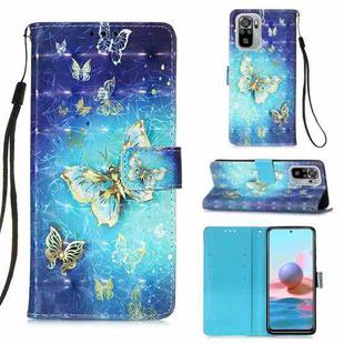For Xiaomi Redmi Note 10S / Note 10 4G 3D Painting Horizontal Flip Leather Case with Holder & Card Slot & Wallet & Lanyard(Gold Butterfy)