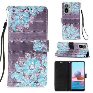 For Xiaomi Redmi Note 10S / Note 10 4G 3D Painting Horizontal Flip Leather Case with Holder & Card Slot & Wallet & Lanyard(Blue Flower)