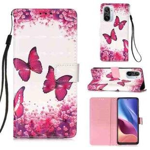 For Xiaomi Mi 11i / Poco F3 / Redmi K40 / K40 Pro 3D Painting Horizontal Flip Leather Case with Holder & Card Slot & Wallet & Lanyard(Rose Red Butterfly)