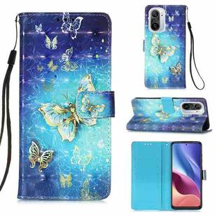 For Xiaomi Mi 11i / Poco F3 / Redmi K40 / K40 Pro 3D Painting Horizontal Flip Leather Case with Holder & Card Slot & Wallet & Lanyard(Gold Butterfy)