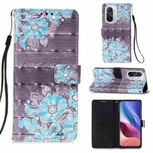 For Xiaomi Mi 11i / Poco F3 / Redmi K40 / K40 Pro 3D Painting Horizontal Flip Leather Case with Holder & Card Slot & Wallet & Lanyard(Blue Flower)