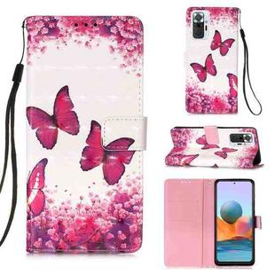 For Xiaomi Redmi Note 10 Pro / Note 10 Pro Max 3D Painting Horizontal Flip Leather Case with Holder & Card Slot & Wallet & Lanyard(Rose Red Butterfly)