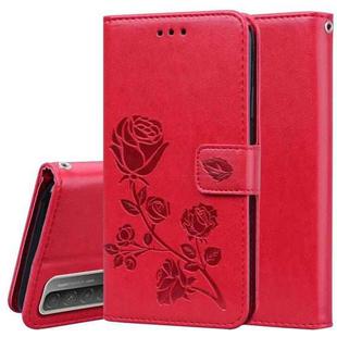 For Huawei Honor 10X Lite Rose Embossed Horizontal Flip PU Leather Case with Holder & Card Slots & Wallet(Red)