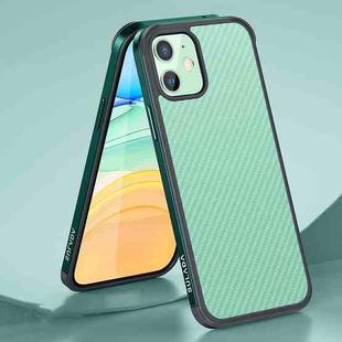 For iPhone 11 SULADA Luxury 3D Carbon Fiber Textured Shockproof Metal + TPU Frame Case (Dark Green)