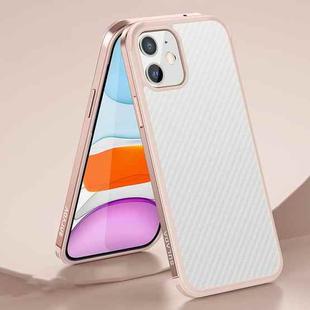 For iPhone 11 SULADA Luxury 3D Carbon Fiber Textured Shockproof Metal + TPU Frame Case (Rose Gold)