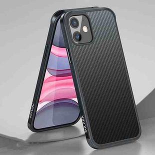 For iPhone 11 SULADA Luxury 3D Carbon Fiber Textured Shockproof Metal + TPU Frame Case (Black)