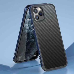 For iPhone 11 Pro SULADA Luxury 3D Carbon Fiber Textured Shockproof Metal + TPU Frame Case (Sea Blue)