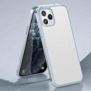 For iPhone 11 Pro SULADA Luxury 3D Carbon Fiber Textured Shockproof Metal + TPU Frame Case (Silver)