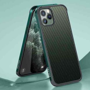 For iPhone 11 Pro Max SULADA Luxury 3D Carbon Fiber Textured Shockproof Metal + TPU Frame Case (Dark Green)
