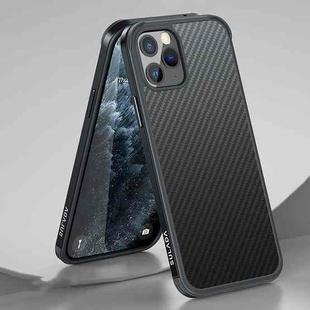 For iPhone 11 Pro Max SULADA Luxury 3D Carbon Fiber Textured Shockproof Metal + TPU Frame Case (Black)