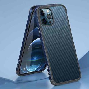 For iPhone 12 / 12 Pro SULADA Luxury 3D Carbon Fiber Textured Shockproof Metal + TPU Frame Case(Sea Blue)