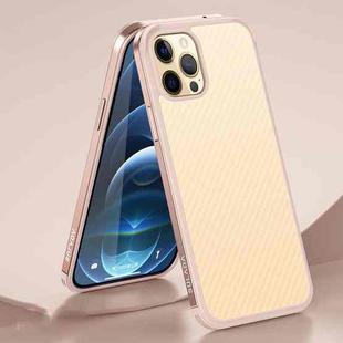 For iPhone 12 Pro Max SULADA Luxury 3D Carbon Fiber Textured Shockproof Metal + TPU Frame Case(Rose Gold)