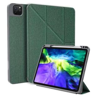 For iPad Pro 11 2022 / 2021 / 2020 MMutural Multi-fold Smart Leather Tablet Case(Dark Green)