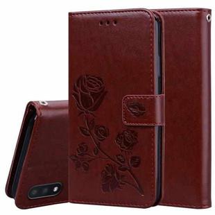 For Samsung Galaxy M01 Rose Embossed Horizontal Flip PU Leather Case with Holder & Card Slots & Wallet(Brown)