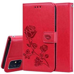 For Samsung Galaxy M31s Rose Embossed Horizontal Flip PU Leather Case with Holder & Card Slots & Wallet(Red)