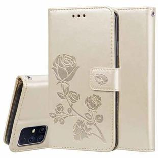 For Samsung Galaxy M31s Rose Embossed Horizontal Flip PU Leather Case with Holder & Card Slots & Wallet(Gold)