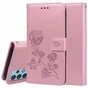 For Samsung Galaxy A32 4G Rose Embossed Horizontal Flip PU Leather Case with Holder & Card Slots & Wallet(Rose Gold)