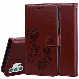 For Samsung Galaxy A32 5G Rose Embossed Horizontal Flip PU Leather Case with Holder & Card Slots & Wallet(Brown)