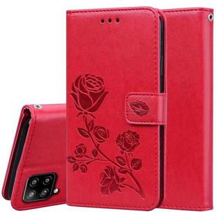 For Samsung Galaxy A42 5G Rose Embossed Horizontal Flip PU Leather Case with Holder & Card Slots & Wallet(Red)