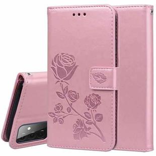 For Samsung Galaxy A72 5G / 4G Rose Embossed Horizontal Flip PU Leather Case with Holder & Card Slots & Wallet(Rose Gold)