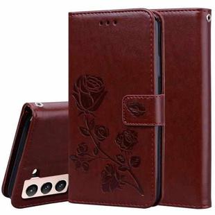 For Samsung Galaxy S21+ 5G Rose Embossed Horizontal Flip PU Leather Case with Holder & Card Slots & Wallet(Brown)