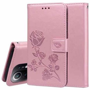 For Xiaomi Mi 11 Lite Rose Embossed Horizontal Flip PU Leather Case with Holder & Card Slots & Wallet(Rose Gold)