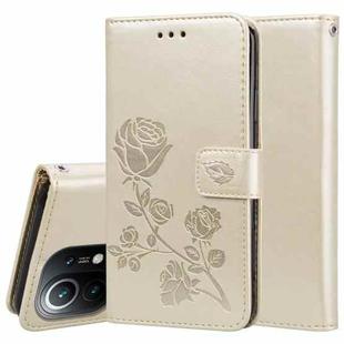 For Xiaomi Mi 11 Lite Rose Embossed Horizontal Flip PU Leather Case with Holder & Card Slots & Wallet(Gold)