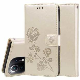 For Xiaomi Mi 11 Rose Embossed Horizontal Flip PU Leather Case with Holder & Card Slots & Wallet(Gold)