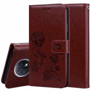 For Xiaomi Redmi Note 9T 5G Rose Embossed Horizontal Flip PU Leather Case with Holder & Card Slots & Wallet(Brown)