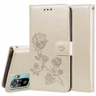 For Xiaomi Redmi Note 10 Rose Embossed Horizontal Flip PU Leather Case with Holder & Card Slots & Wallet(Gold)