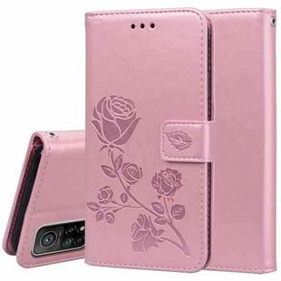 For Xiaomi Mi 10T Pro 5G Rose Embossed Horizontal Flip PU Leather Case with Holder & Card Slots & Wallet(Rose Gold)