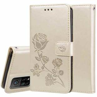 For Xiaomi Mi 10T Pro 5G Rose Embossed Horizontal Flip PU Leather Case with Holder & Card Slots & Wallet(Gold)