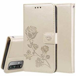 For Xiaomi Poco M3 Rose Embossed Horizontal Flip PU Leather Case with Holder & Card Slots & Wallet(Gold)