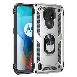 For Motorola Moto E7 Shockproof TPU + PC Protective Case with 360 Degree Rotating Holder(Silver)