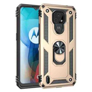 For Motorola Moto E7 Shockproof TPU + PC Protective Case with 360 Degree Rotating Holder(Gold)