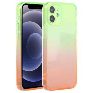 For iPhone 12 mini Straight Edge Gradient Color TPU Protective Case (Green Orange)