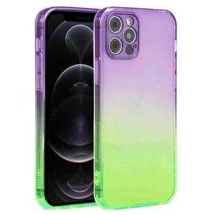 For iPhone 12 Pro Straight Edge Gradient Color TPU Protective Case(Purple Green)