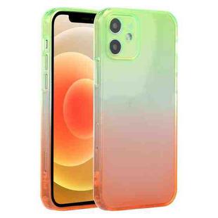 For iPhone 12 Straight Edge Gradient Color TPU Protective Case(Green Orange)