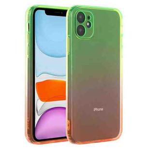 For iPhone 11 Straight Edge Gradient Color TPU Protective Case (Green Orange)