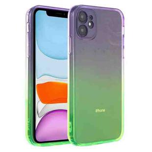 For iPhone 11 Straight Edge Gradient Color TPU Protective Case (Purple Green)